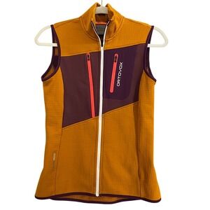 Ortovox Womens Small Merino Fleece Light Vest Orange Purple Full Zip hiking